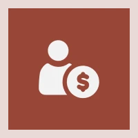 Person icon with dollar sign on red.