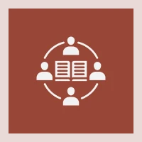 People icons connected around a book icon.